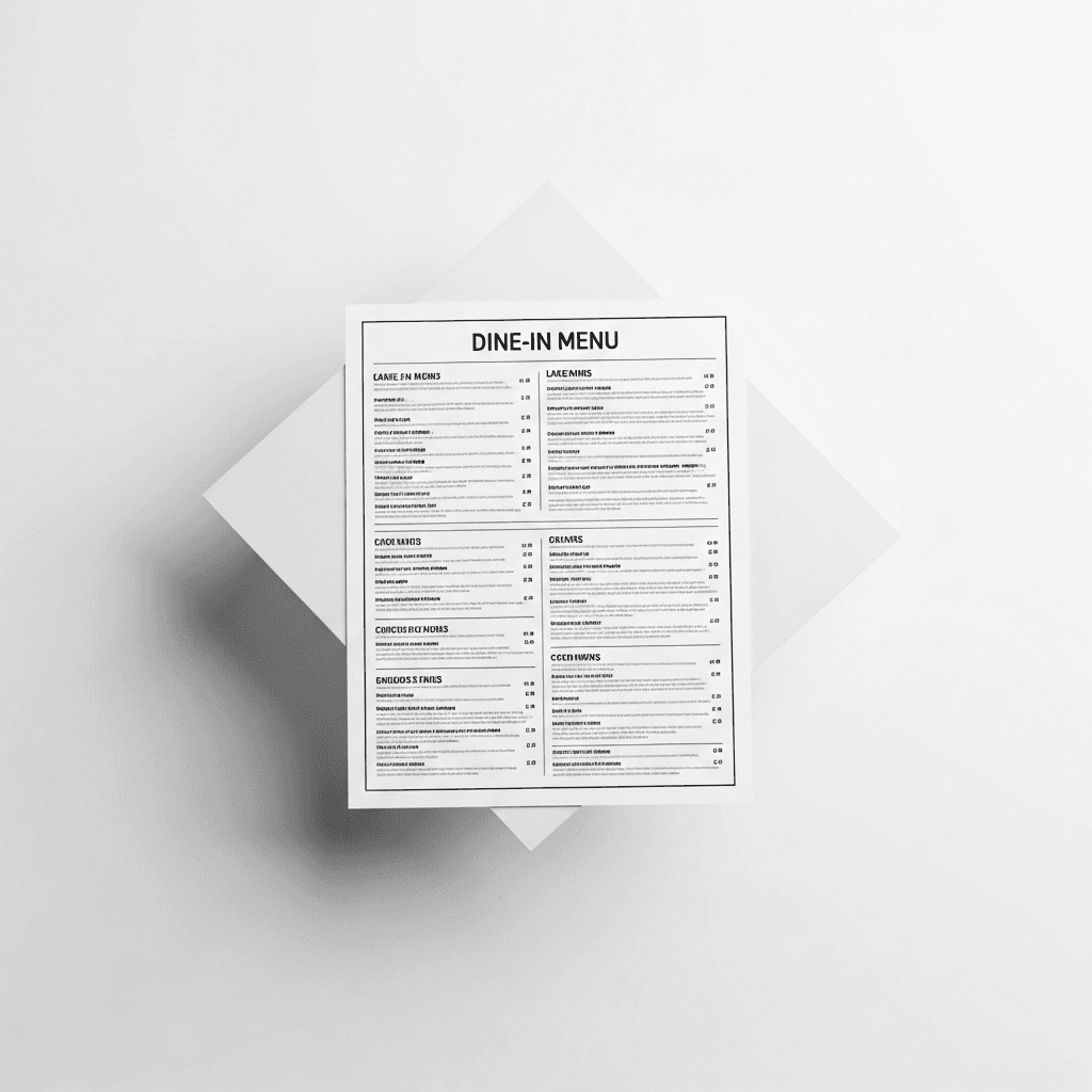 Dine-In Menu Printing